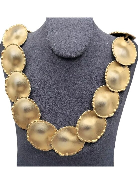 Unbranded Jewelry - DESIGNER 1980s LARGE DISC Collar Vintage Statement Necklace 18" Matte Gold Tone